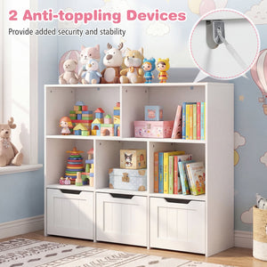 Toy Storage Organizer with 3 Movable Drawers and 5 Open Cubbies for Playroom-White view 7