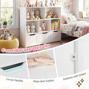 Toy Storage Organizer with 3 Movable Drawers and 5 Open Cubbies for Playroom-White view 8