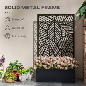 Metal Outdoor Privacy Screen with Raised Graden Bed, Privacy Panel and Planter Box, Wall-Mounted or Freestanding