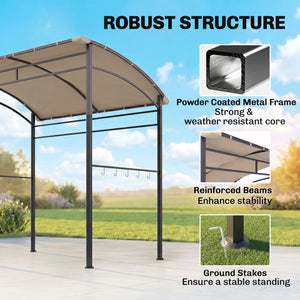 7' x 5' BBQ Grill Gazebo Tent, Garden Grill Canopy with Steel Frame and Hooks, Outdoor Sun Shade, Grey – view 12