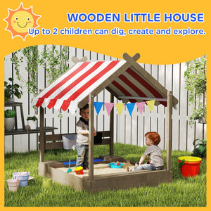 Outdoor Wooden Sandbox with Cover for 3-7 Years Old, Backyard, Brown – view 10