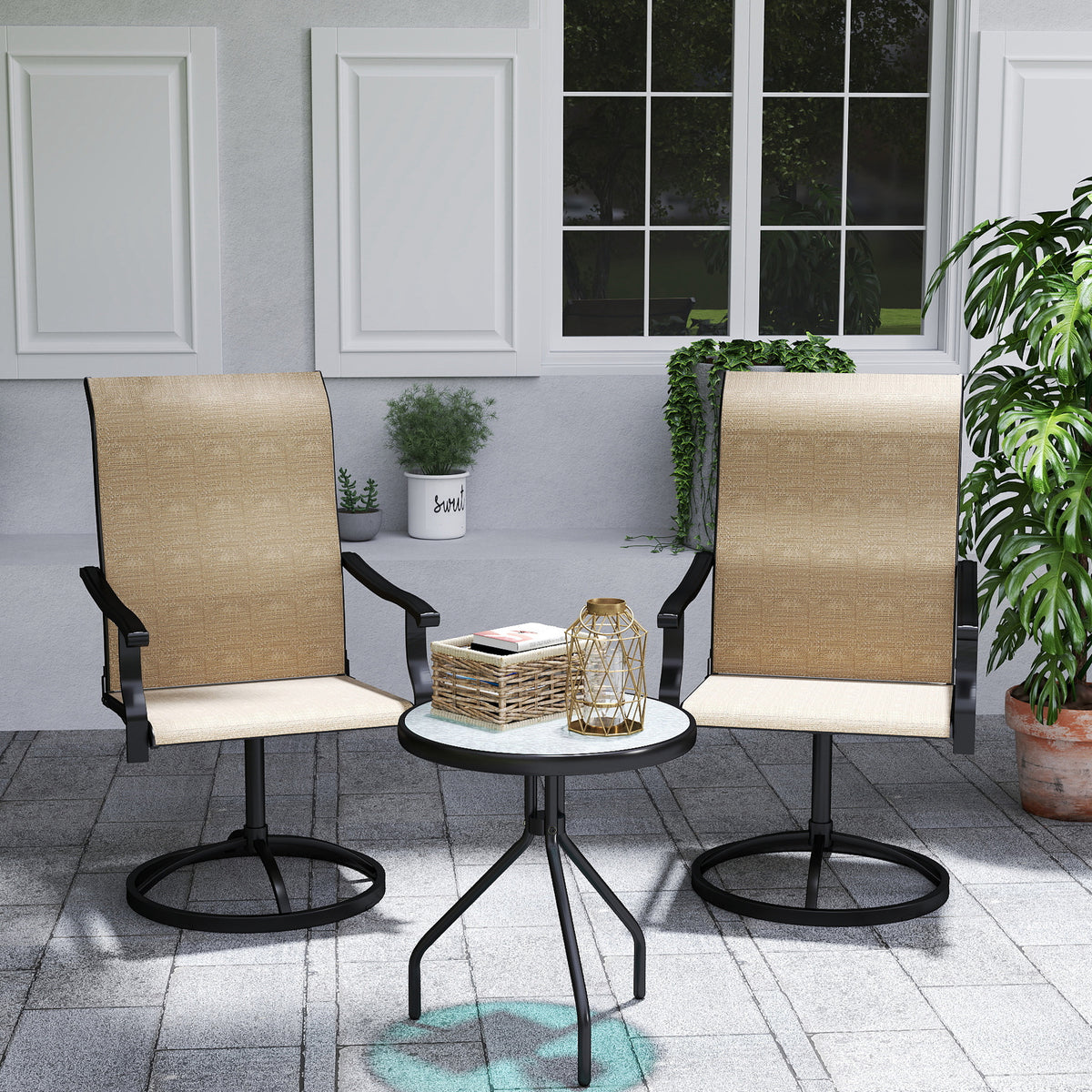 Outdoor Swivel Dining Chairs Set of 2, High Back Swivel Chairs with All Weather Mesh for Deck, Backyard – view 14