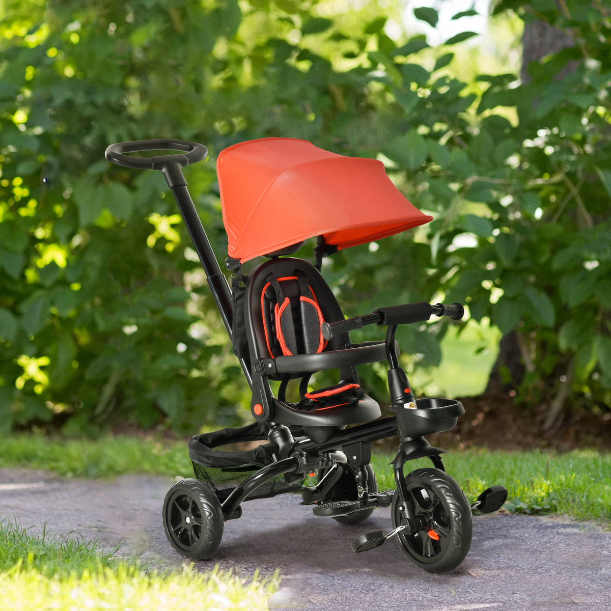 Qaba Tricycle for Toddler 5 in 1 Kids Trike, Foldable Converts Stroller to Toddler Bike, Adjustable Backrest & Curved Canopy, Detachable Guardrail & Handle for 1-5 Years Old