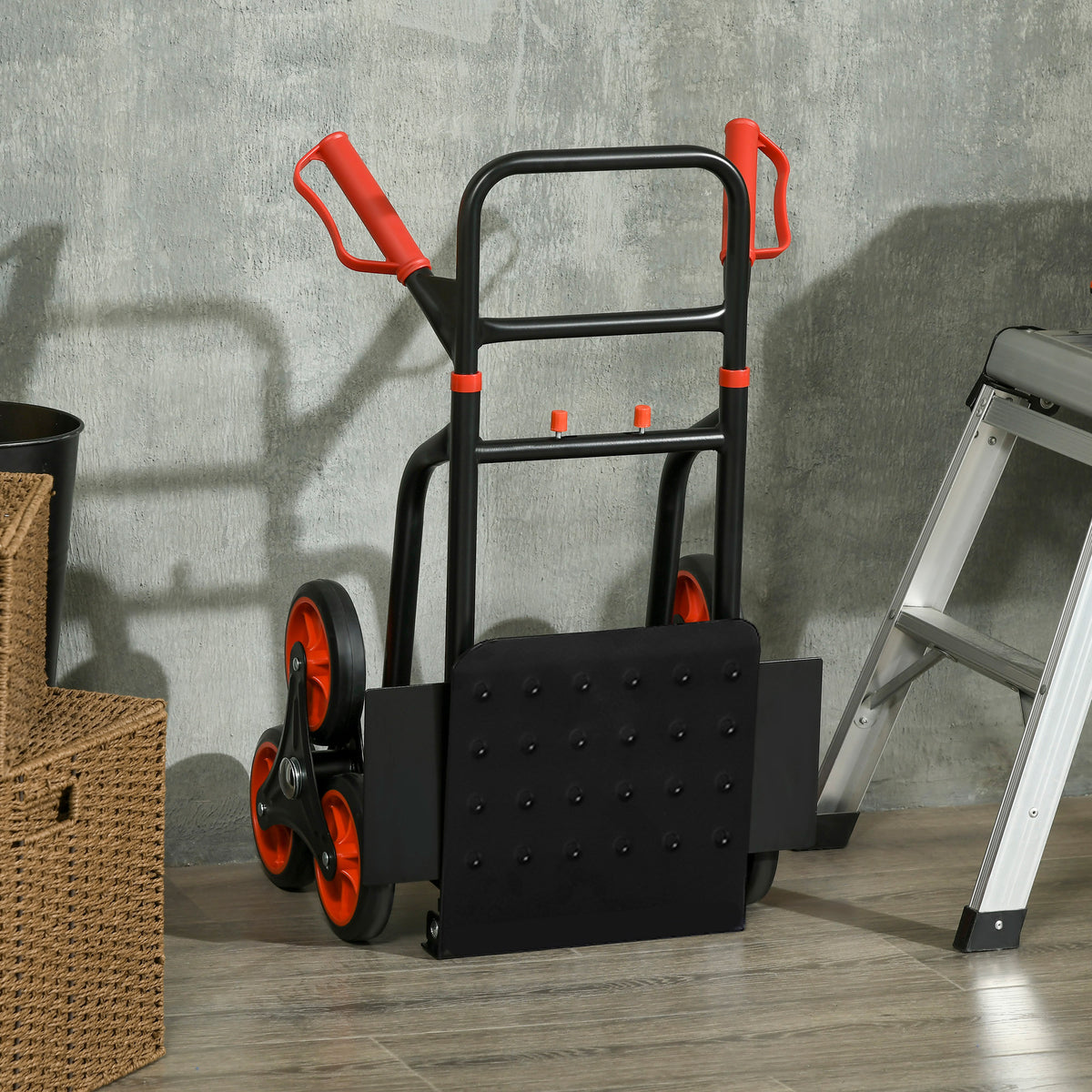 6-Wheels Stair Climber Trolley Cart, Hand Truck and Dolly, Foldable Steel Load Cart, 264lbs Capacity, Black and Red
