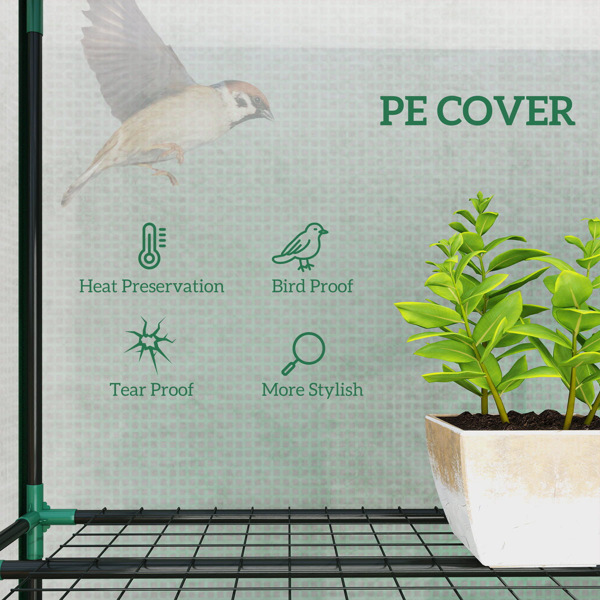 Lean-to Greenhouse with 3 Tier Shelves, Mini Greenhouse with 3 Roll-Up Doors for Indoor Outdoor, Green – view 3