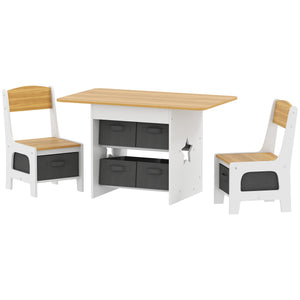 Qaba 3 Piece Kids Table and Chair Set with 6 Removable Drawers, for Classroom, Living Room, Bedroom, Nursery