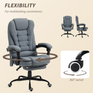 7-Point Vibrating Massage Chair, Reclining Office Chair with Footrest, Reclining Back, Adjustable Height, Grey