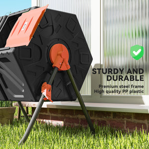 Rotating Composter, Dual Chamber Compost Bin with 24 Vents and Steel Legs, 34.5 Gallon, Brown