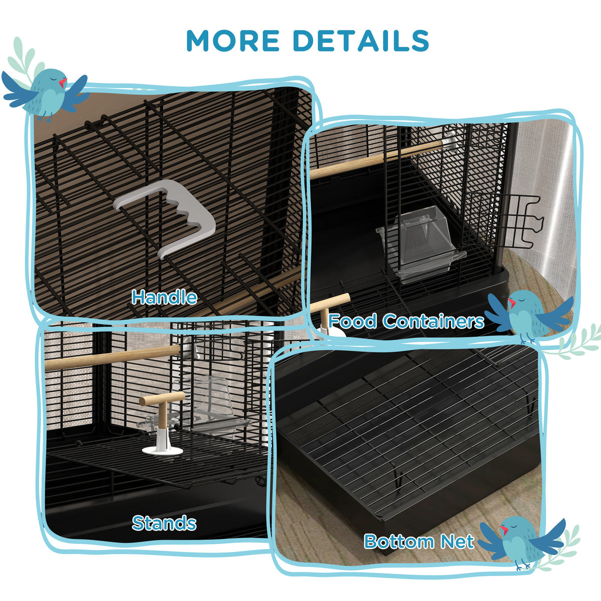 22" Bird Cage for Budgie Finches Canaries Love Birds with Wooden Stands, Slide-Out Tray, Handles – view 6