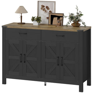 Side Cabinet, Farmhouse Kitchen Storage Cabinet w/ 2 Drawers and Shelves for Living Room, Entryway, Grey – view 6