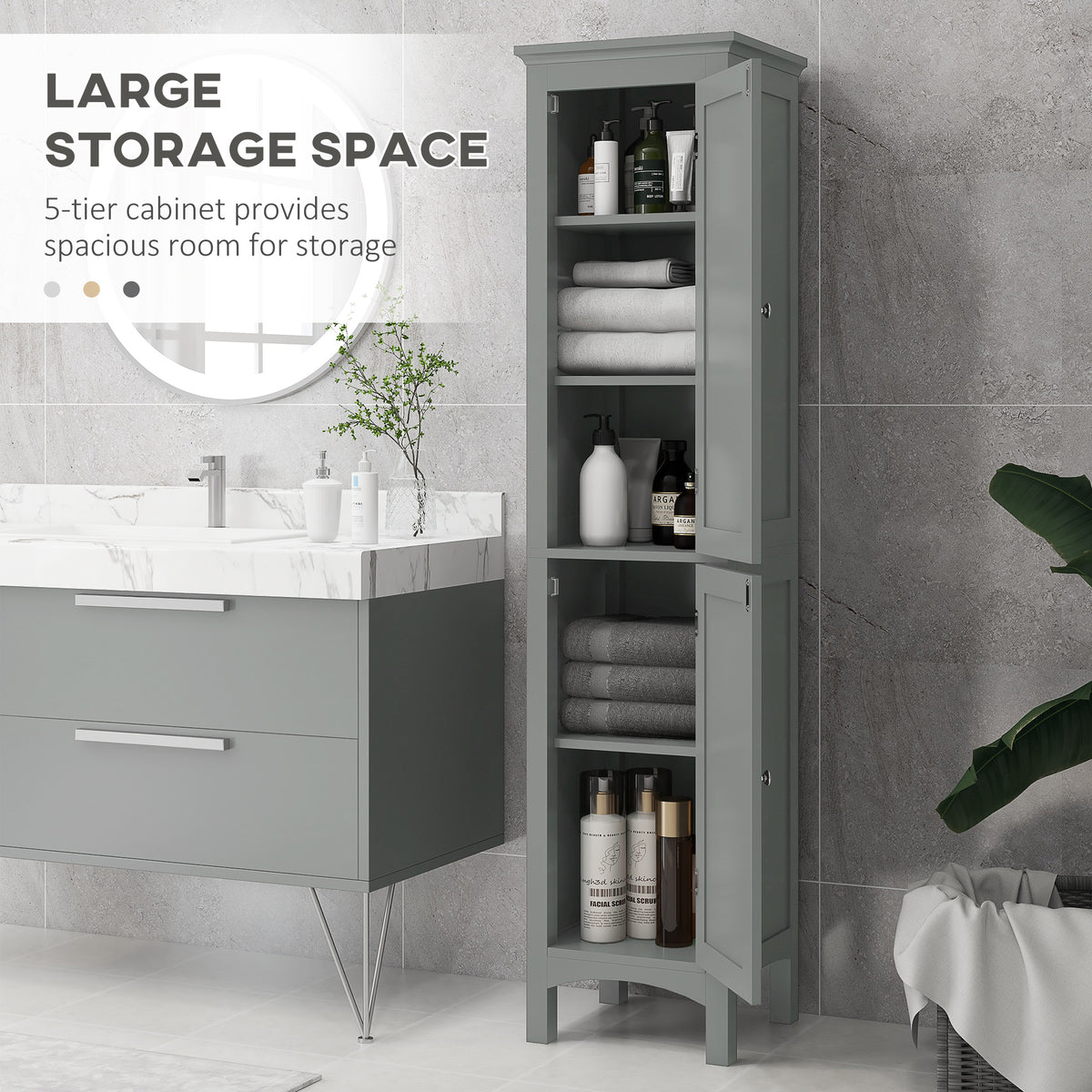 Tall Bathroom Cabinet, Freestanding Storage Organizer with Adjustable Shelves and Cupboards – view 10
