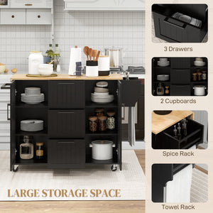 Rolling Kitchen Cart on Wheels with Drop Leaf, Kitchen Island with 3 Drawers – view 10