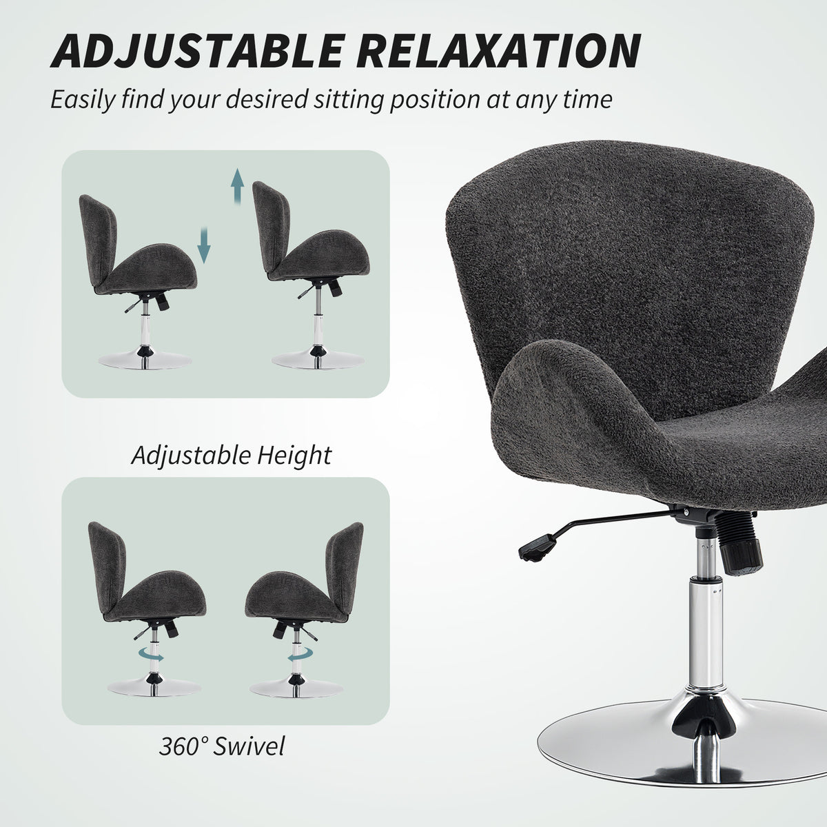 Swivel Office Chair, Velvet Desk Chair with Wide Bucket Seat, Butterfly Back, Tilt Function and Round Base – view 6
