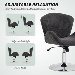 Swivel Office Chair, Velvet Desk Chair with Wide Bucket Seat, Butterfly Back, Tilt Function and Round Base – view 6