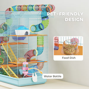 18.5" Hamster Cage, 5 Tiers Small Animal House with Tunnel Tube System, Exercise Wheel, Water Bottle, Blue – view 18
