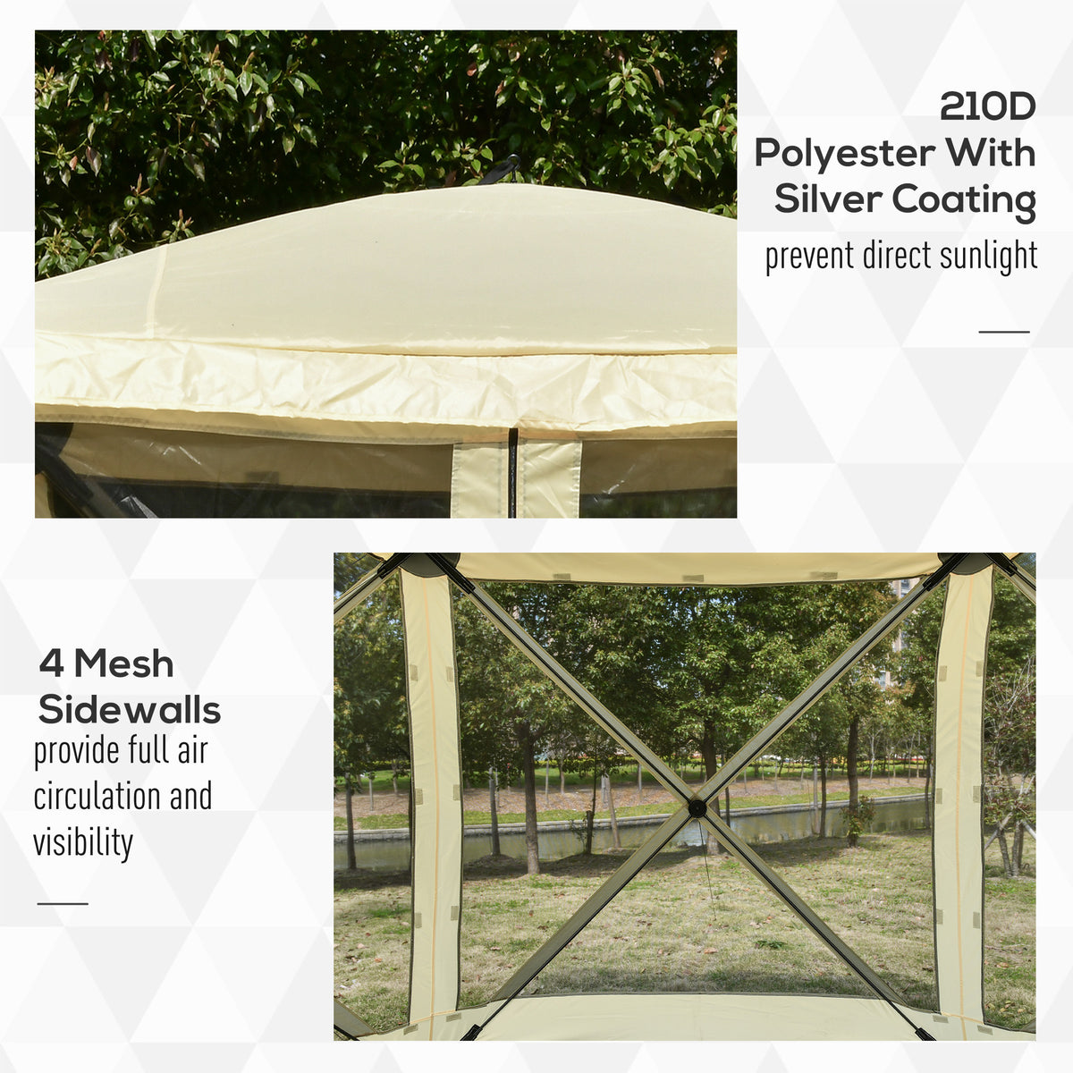Pop-Up Tent, Foldable Screen Tent with Carry Bag, Zippered Door and Ground Stakes, Fits 3-4 People, Beige