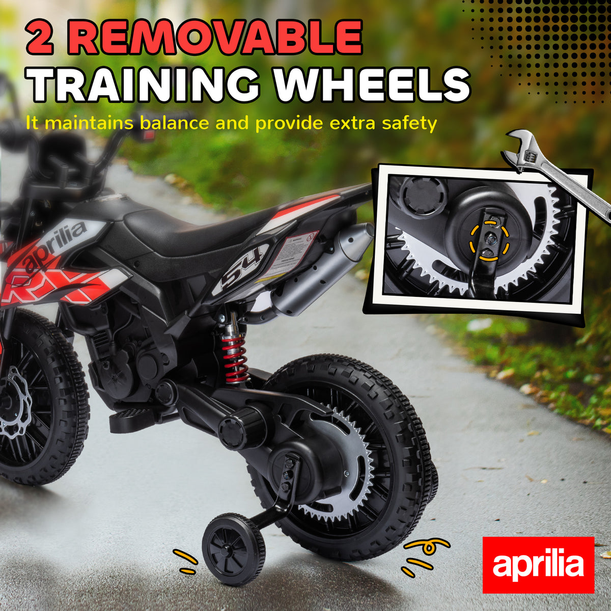 Qaba 12V Aprilia Licenced Kids Electric Motorcycle, Battery-Powered Dirt Bike with Training Wheels for Aged 3-8