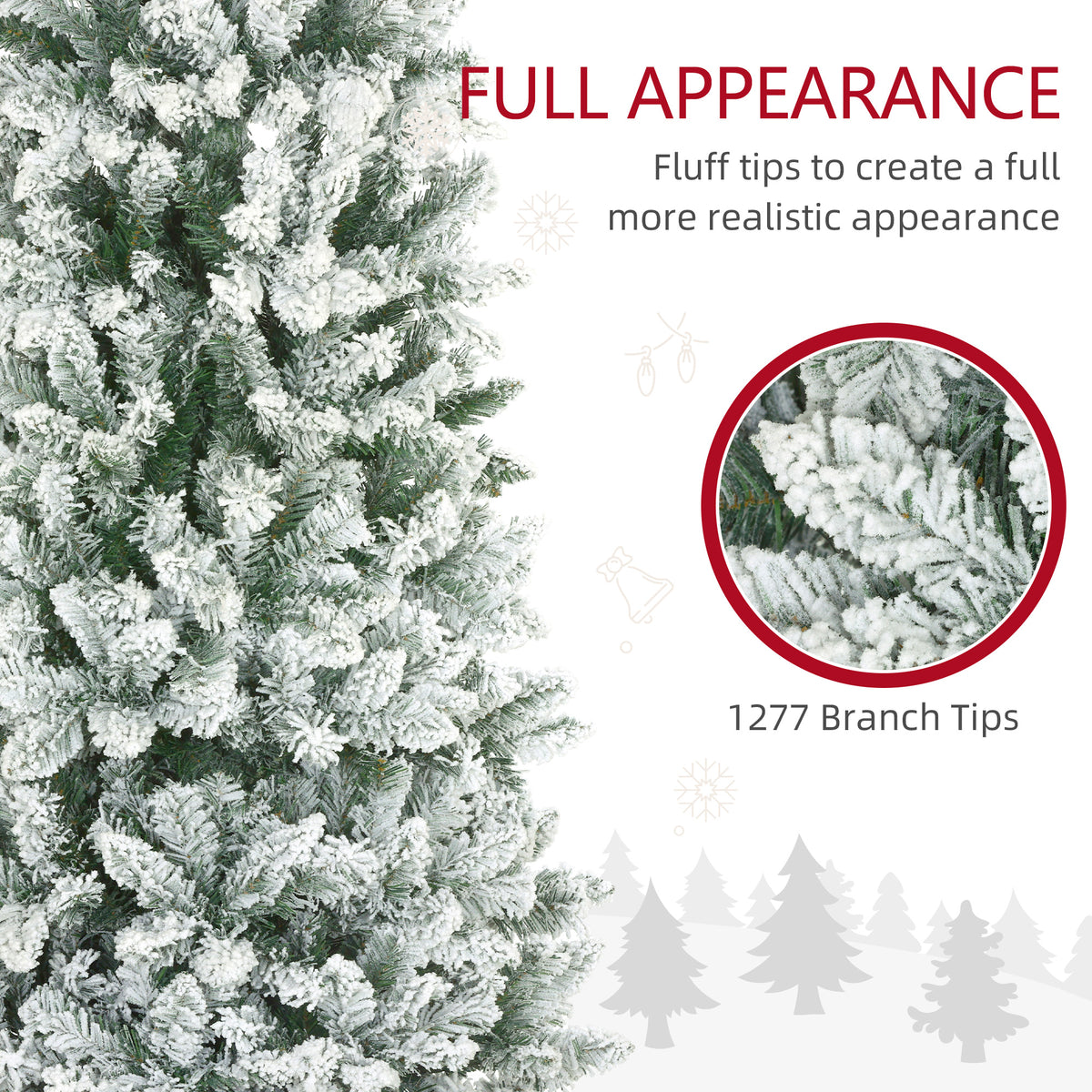 6ft Pencil Christmas Tree, Flocked Tree with 479 Branch Tips and Metal Base for Home, Indoor, Holiday