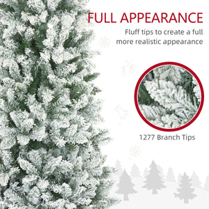 6ft Pencil Christmas Tree, Flocked Tree with 479 Branch Tips and Metal Base for Home, Indoor, Holiday