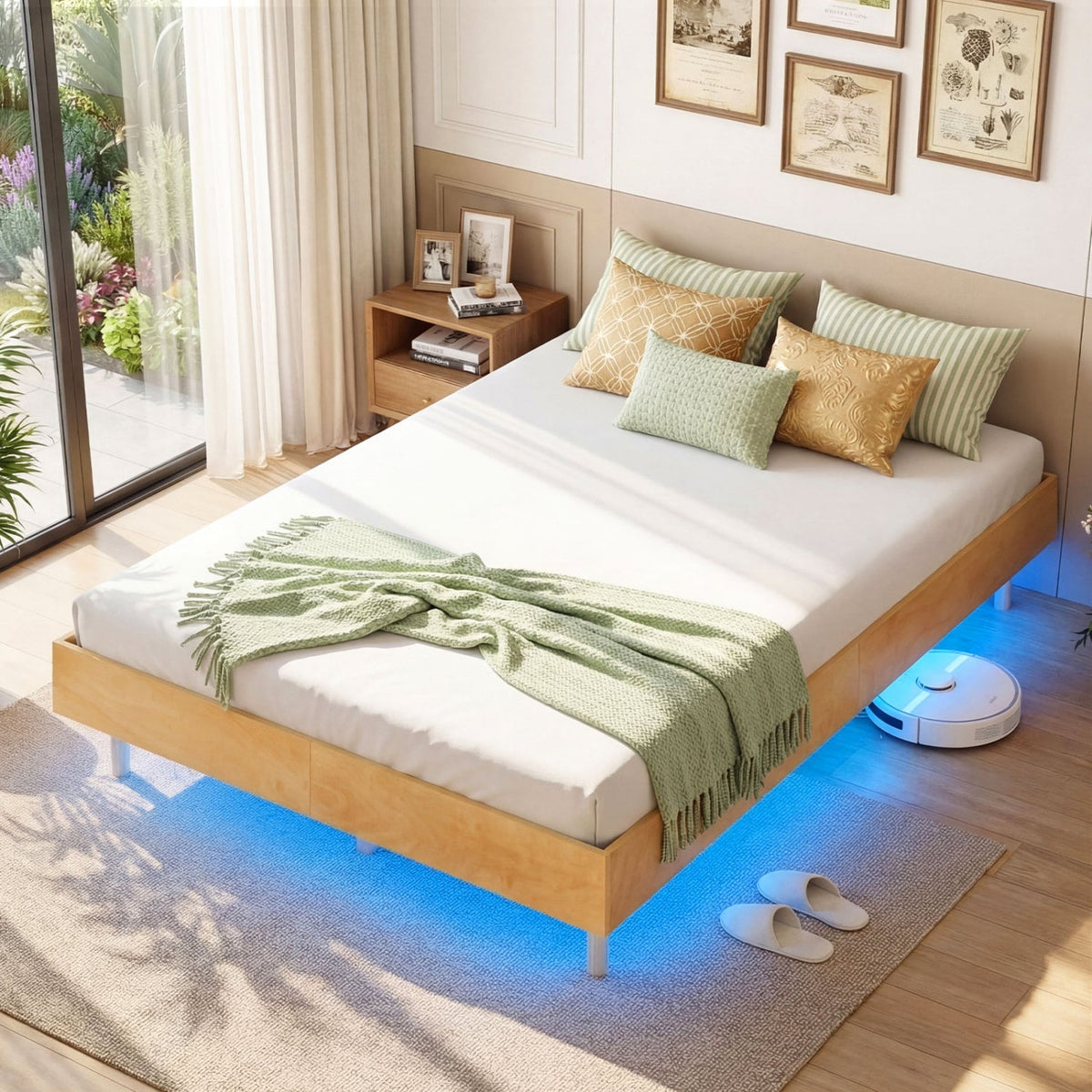 Twin/Full/Queen Size Floating Bed Frame with LED Lights for Bedroom-Full view 2