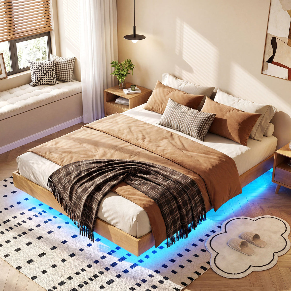 Twin/Full/Queen Size Floating Bed Frame with LED Lights for Bedroom-Full view 6