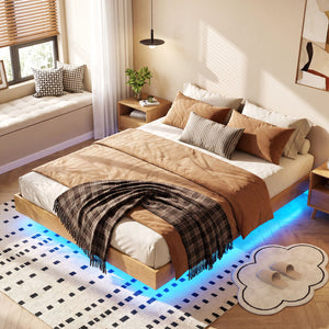 Twin/Full/Queen Size Floating Bed Frame with LED Lights for Bedroom-Full view 6