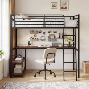 Twin Loft Bed with Desk and Shelves for Kids and Adults-Rustic Brown view 8