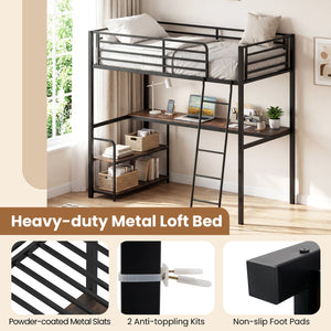 Twin Loft Bed with Desk and Shelves for Kids and Adults-Rustic Brown view 7