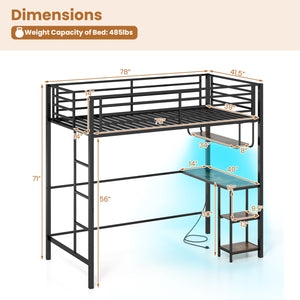 Twin Loft Bed with Desk LED Lights Charging Station Heavy-duty Metal Bed Frame with Guardrail-Black view 4
