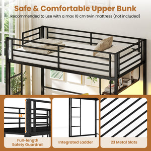 Twin Loft Bed with Desk LED Lights Charging Station Heavy-duty Metal Bed Frame with Guardrail-Black view 8