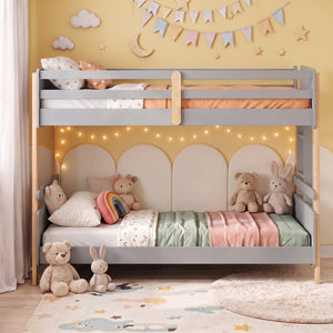 Twin Over Twin Bunk Bed with Ladder Convertible to 2 Twin Beds Toddler Wood Bunk Bed-Grey view 6
