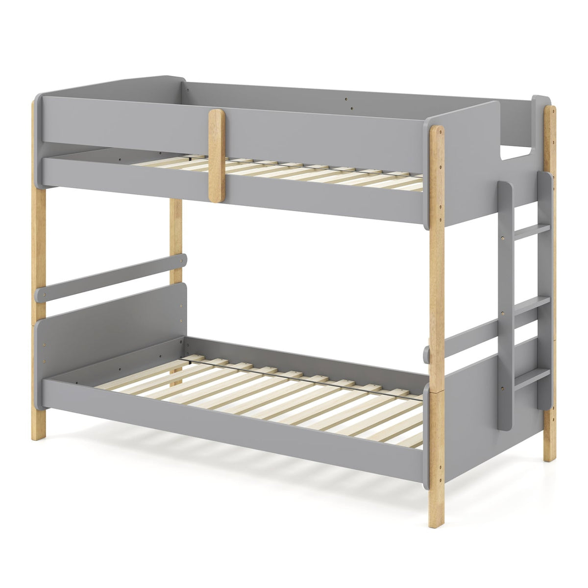 Twin Over Twin Bunk Bed with Ladder Convertible to 2 Twin Beds Toddler Wood Bunk Bed-Grey