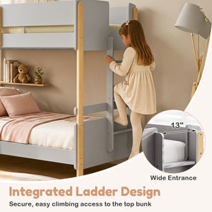 Twin Over Twin Bunk Bed with Ladder Convertible to 2 Twin Beds Toddler Wood Bunk Bed-Grey view 9