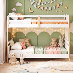 Twin Over Twin Bunk Bed with Ladder Convertible to 2 Twin Beds Toddler Wood Bunk Bed-White view 6