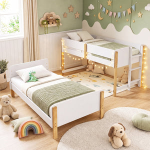 Twin Over Twin Bunk Bed with Ladder Convertible to 2 Twin Beds Toddler Wood Bunk Bed-White view 3