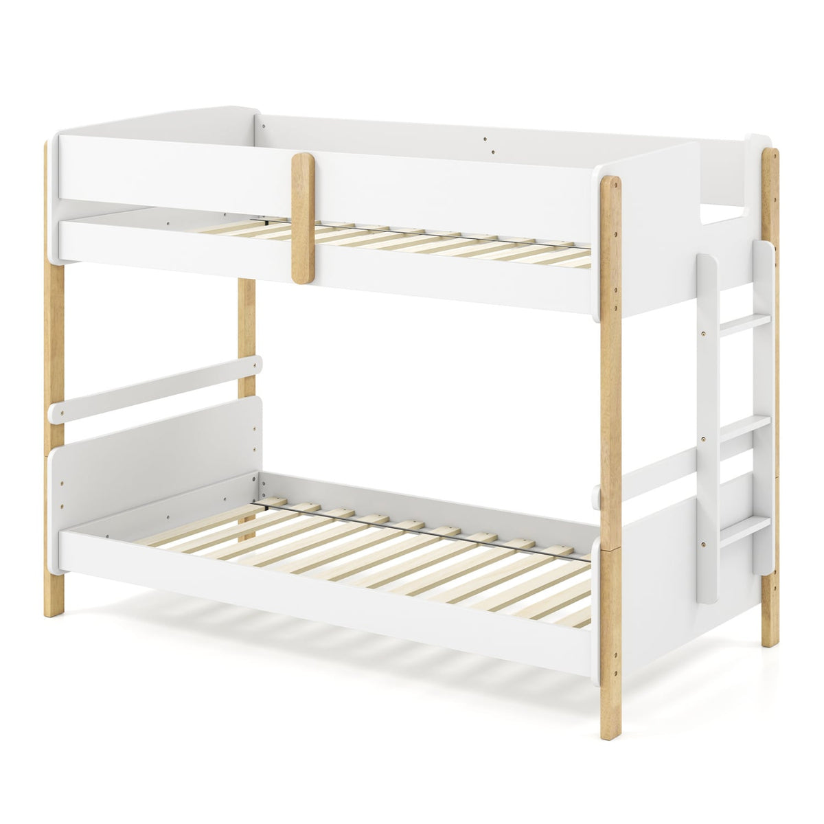 Twin Over Twin Bunk Bed with Ladder Convertible to 2 Twin Beds Toddler Wood Bunk Bed-White