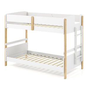 Twin Over Twin Bunk Bed with Ladder Convertible to 2 Twin Beds Toddler Wood Bunk Bed-White