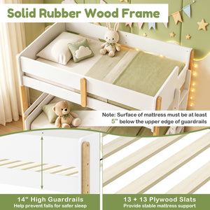 Twin Over Twin Bunk Bed with Ladder Convertible to 2 Twin Beds Toddler Wood Bunk Bed-White view 8