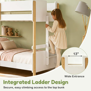 Twin Over Twin Bunk Bed with Ladder Convertible to 2 Twin Beds Toddler Wood Bunk Bed-White view 9