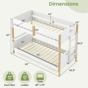 Twin Over Twin Bunk Bed with Ladder Convertible to 2 Twin Beds Toddler Wood Bunk Bed-White view 5