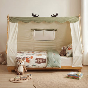 Twin Size House Floor Wood Bed with Tent-Natural view 5