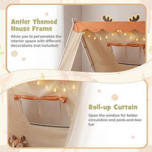 Twin Size House Floor Wood Bed with Tent-White view 8