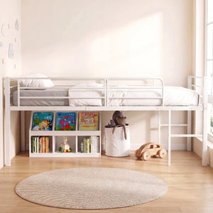 Twin Size Low Loft Bed with Safety Guardrails and 2 Ladders-White view 3