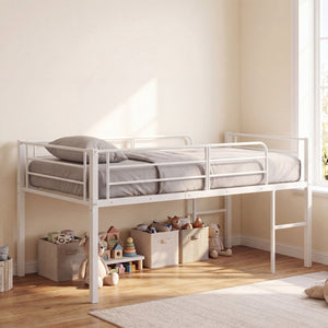 Twin Size Low Loft Bed with Safety Guardrails and 2 Ladders-White view 5