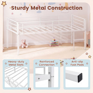 Twin Size Low Loft Bed with Safety Guardrails and 2 Ladders-White view 6