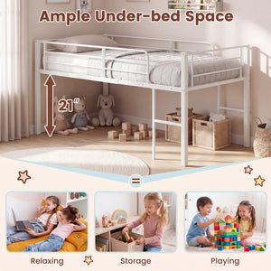 Twin Size Low Loft Bed with Safety Guardrails and 2 Ladders-White view 7