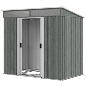 6.5x4FT Galvanised Metal Shed with Foundation Kit, Lockable Garden Tool Storage House with Sliding Doors – view 15