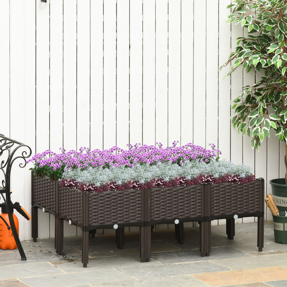 2-piece Raised Garden Bed PP Raised Flower Bed Plant Stand Stackable Vegetable Herb Grow Box