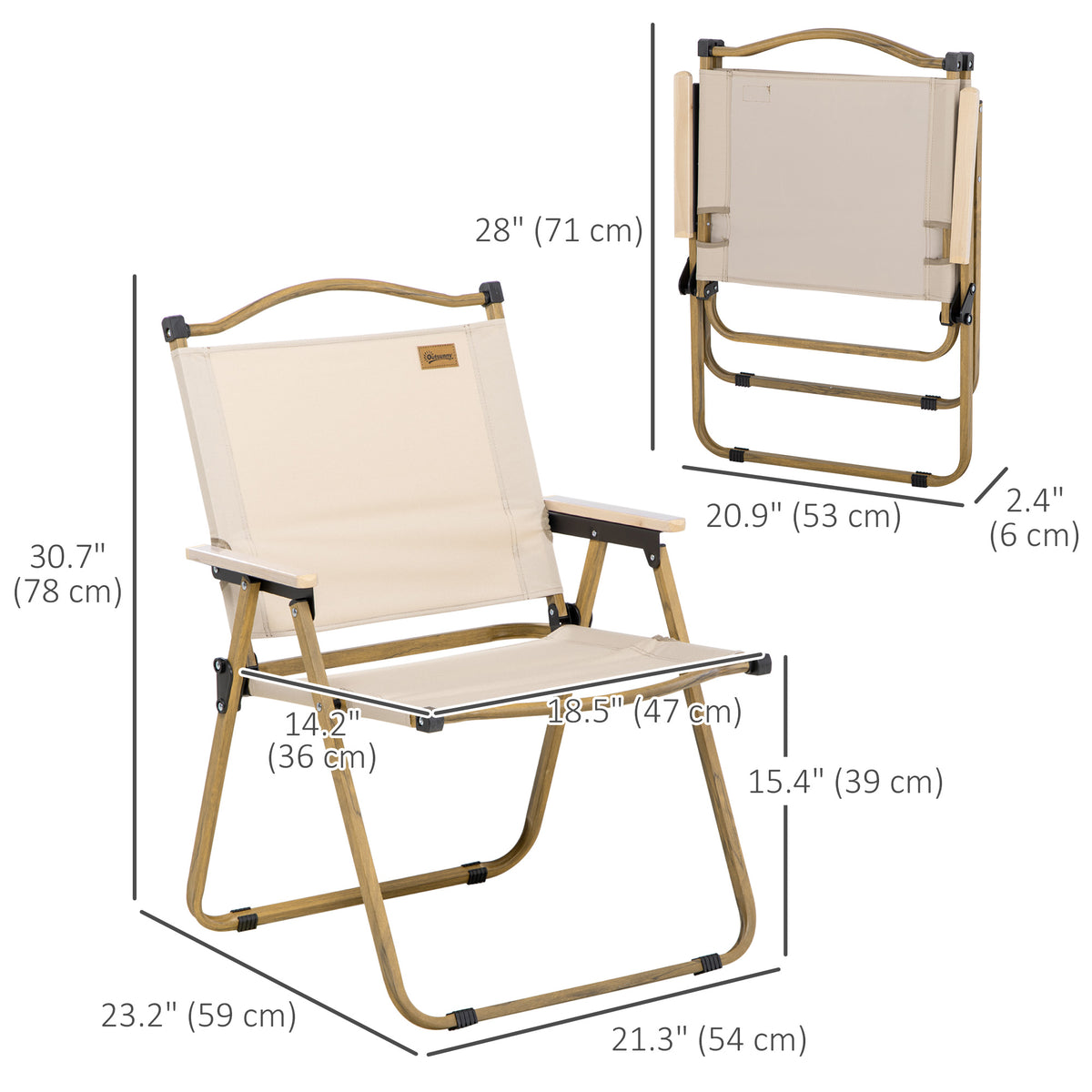 Camping Chair, Lightweight Folding Chair, Portable Armchair, Excellent for Festivals, Fishing, Khaki – view 2