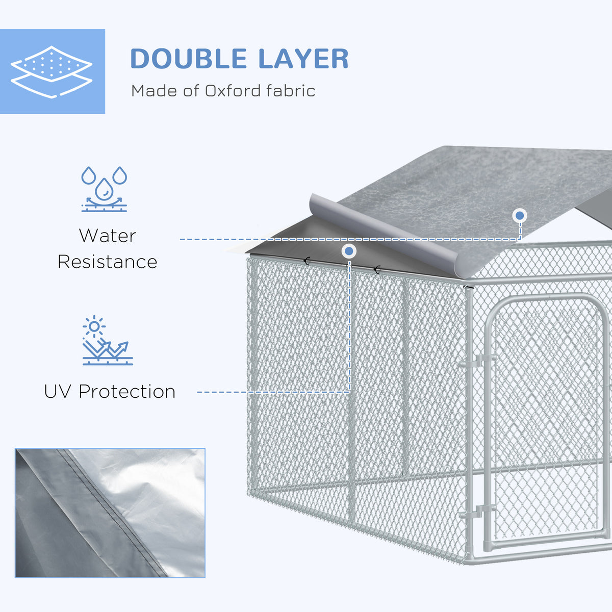 Outdoor Dog Kennel  with Roof, Dog Run with Waterproof & UV-Resistant Cover, Secure Lock, for Backyard & Patio, 7.5' x 7.5' x 5.7'